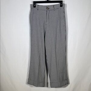 ZARA WOMENS BLACK WHITE HERRINGBONE DRESS PANT TROUSER MEDIUM CUFFED